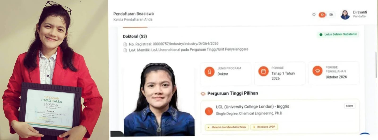 Keren! Dirayanti, Putri Asal Sidrap Lolos Beasiswa LPDP S3 di University College London Inggris