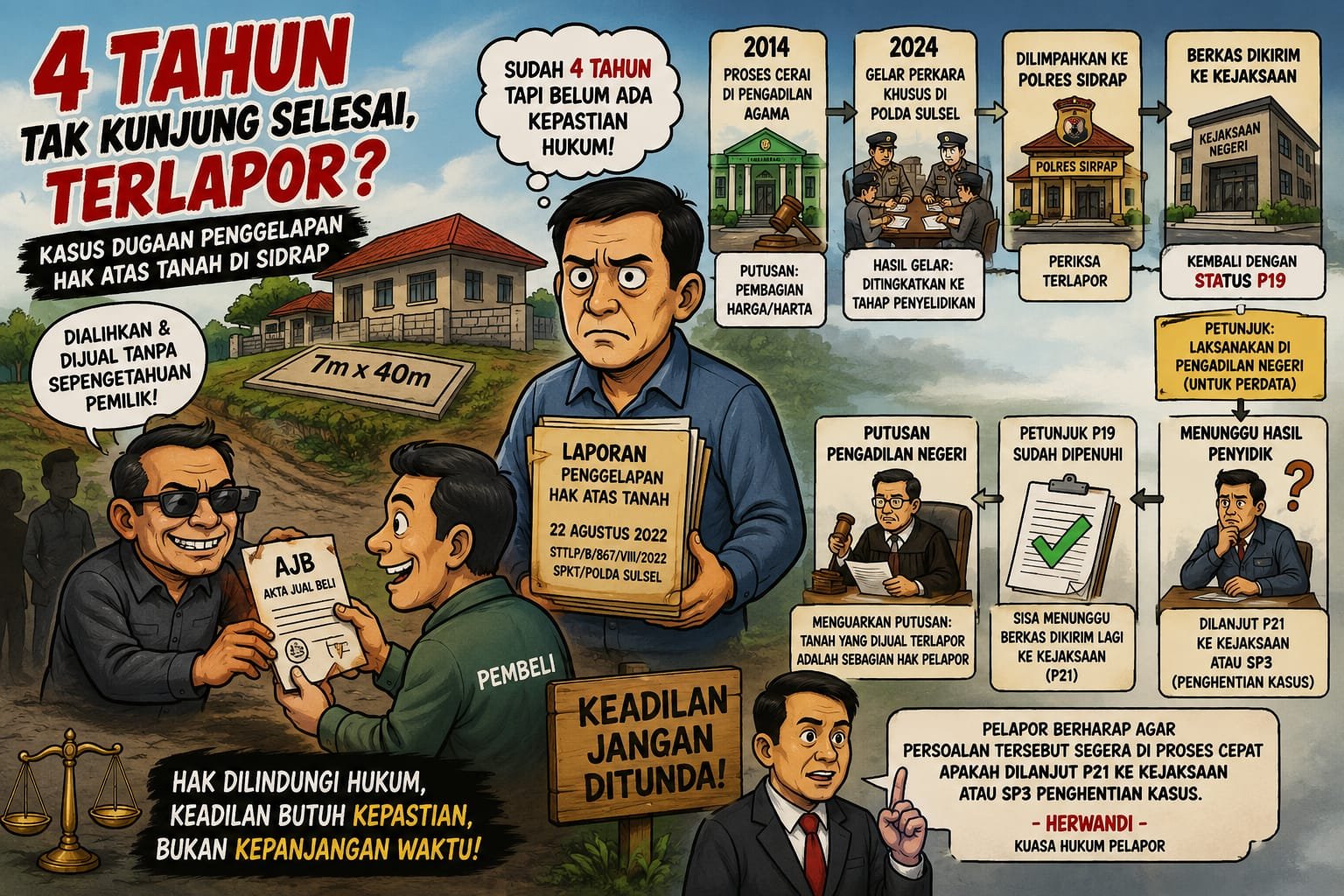 Empat Tahun Bergulir, Kasus Dugaan Penggelapan Hak atas Tanah di Sidrap Belum Tuntas