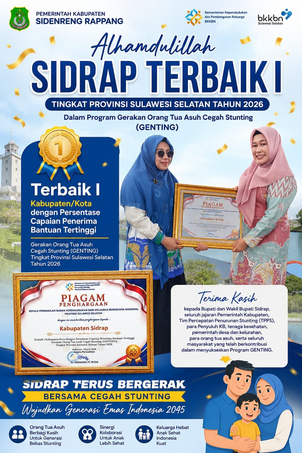 Komitmen Cegah Stunting Berbuah Prestasi, Sidrap Terbaik I Sulsel dalam Program GENTING