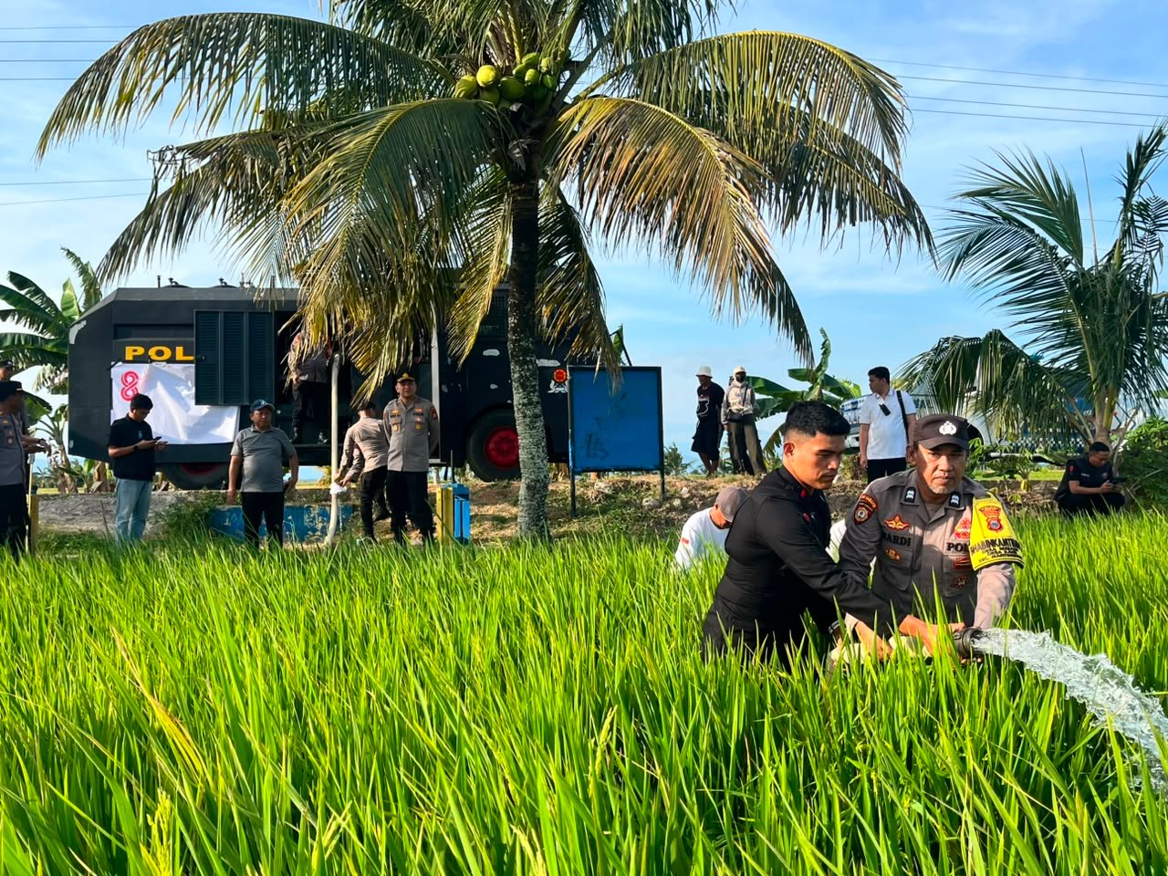 Peduli Petani, Batalyon B Pelopor Brimob Distribusikan Air ke Sawah Warga Sidrap