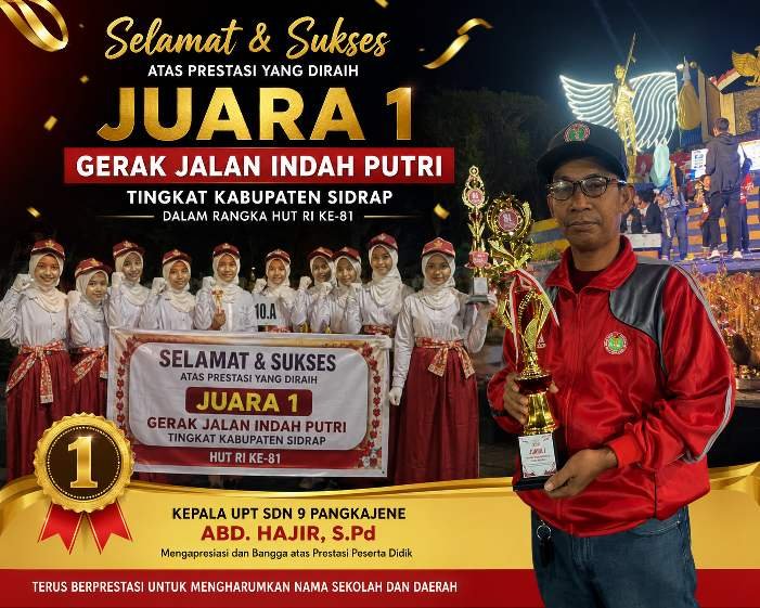 Kepala UPT SDN 9 Pangkajene Apresiasi Prestasi Peserta Didik, Raih Juara 1 Gerak Jalan Indah Putri