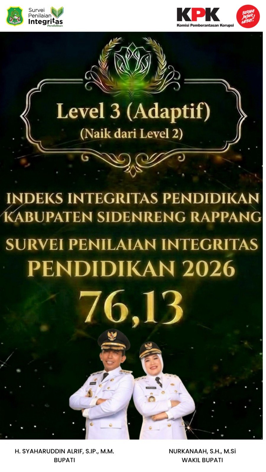 SPI Pendidikan 2026 Naik, Sidrap Tinggalkan Level 2 Korektif