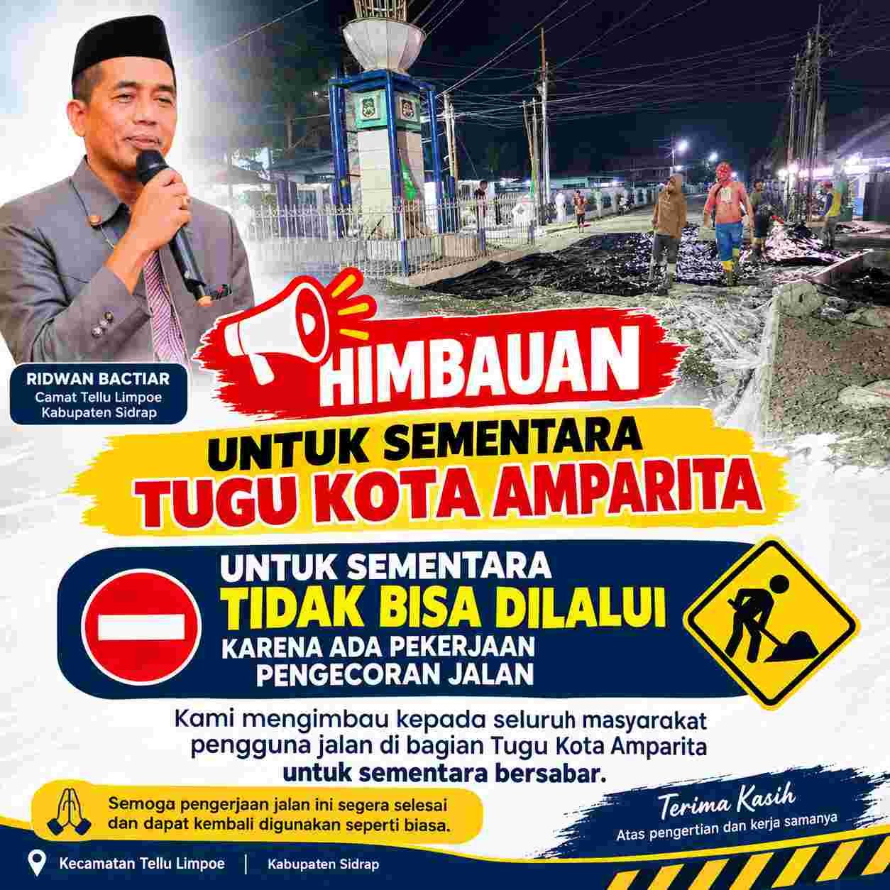 Jalan Dicor, Camat Tellu Limpoe Imbau Pengguna Jalan Bersabar Selama 21 Hari